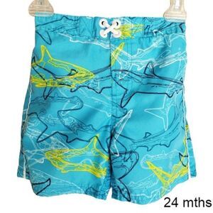 OshKosh B'gosh Boys Swim Trunks 24M Blue Sharks Graphic Beach Shorts